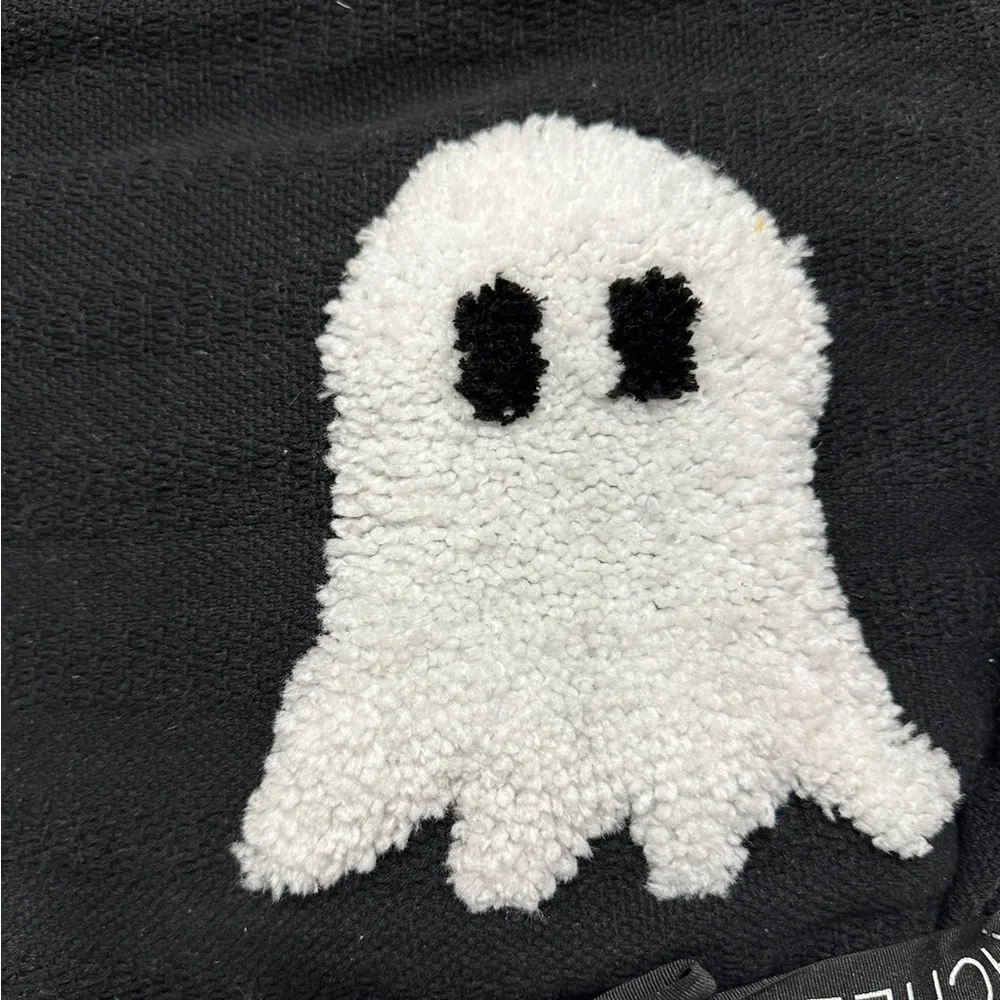 NWT Rachel Zoe Halloween Throw Blanket Black Tufted Ghosts Tassel Cottagecore